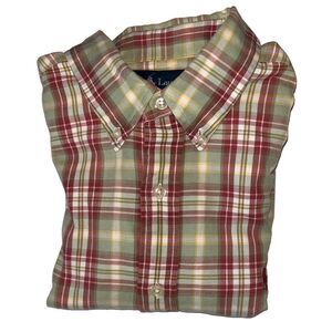 Ralph Lauren Long Sleeve‎ Classic Fit Shirt Large Cotton Red Green Plaid